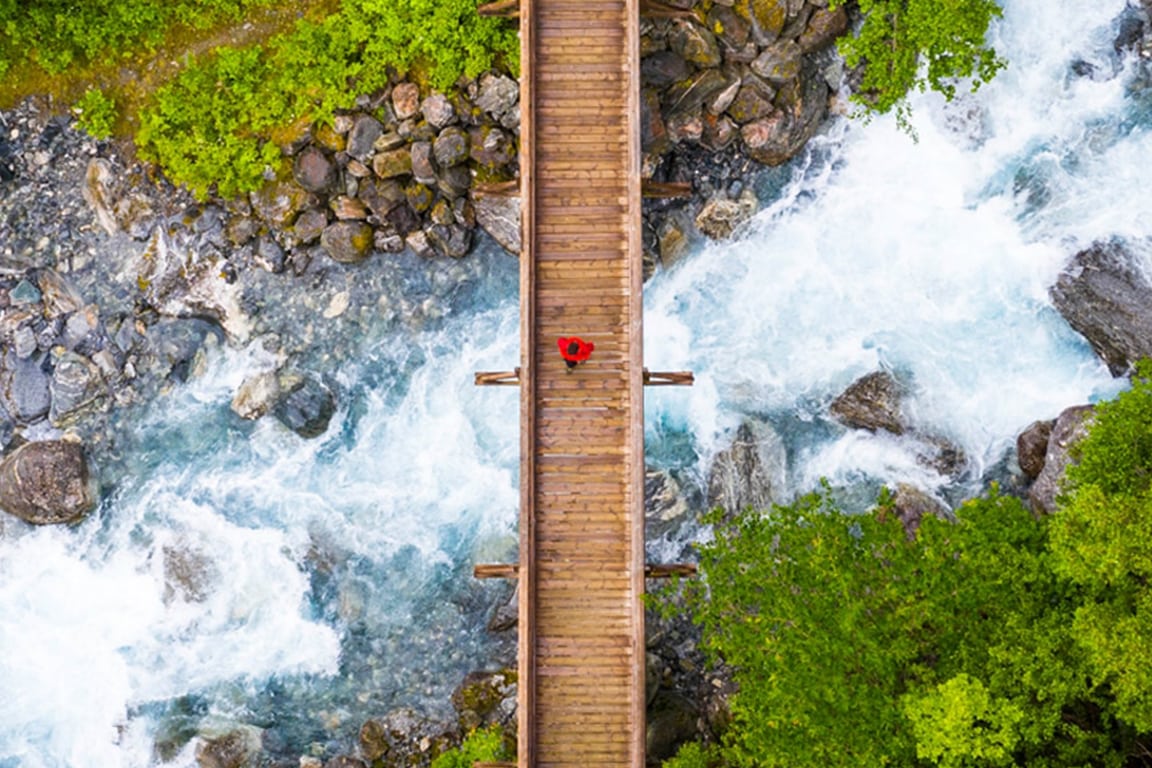 pedestrian bridge over a river