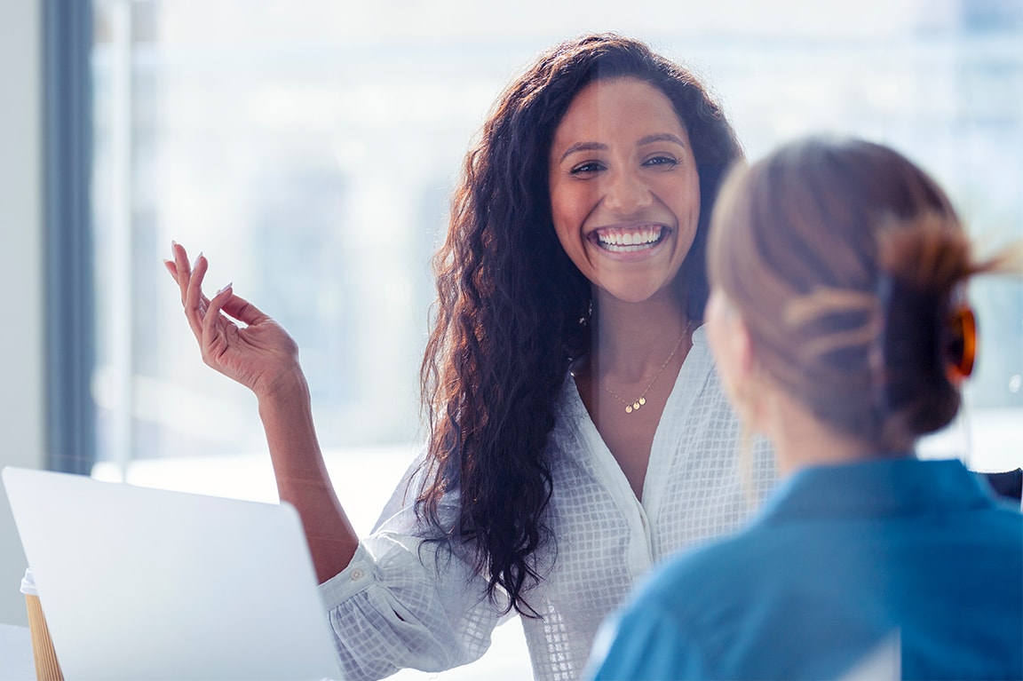 Happy woman talking