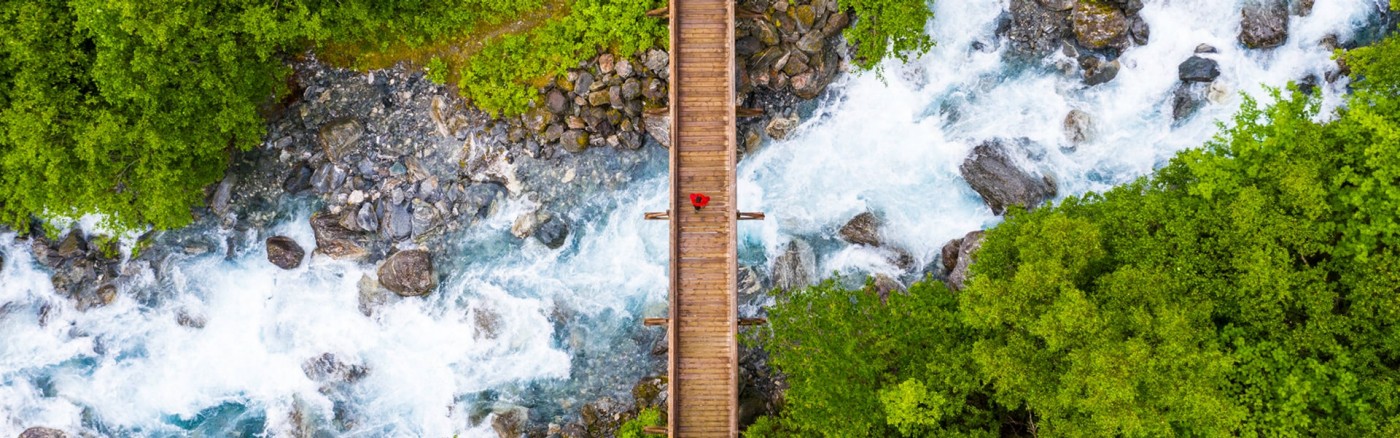 a person walking on a bridge