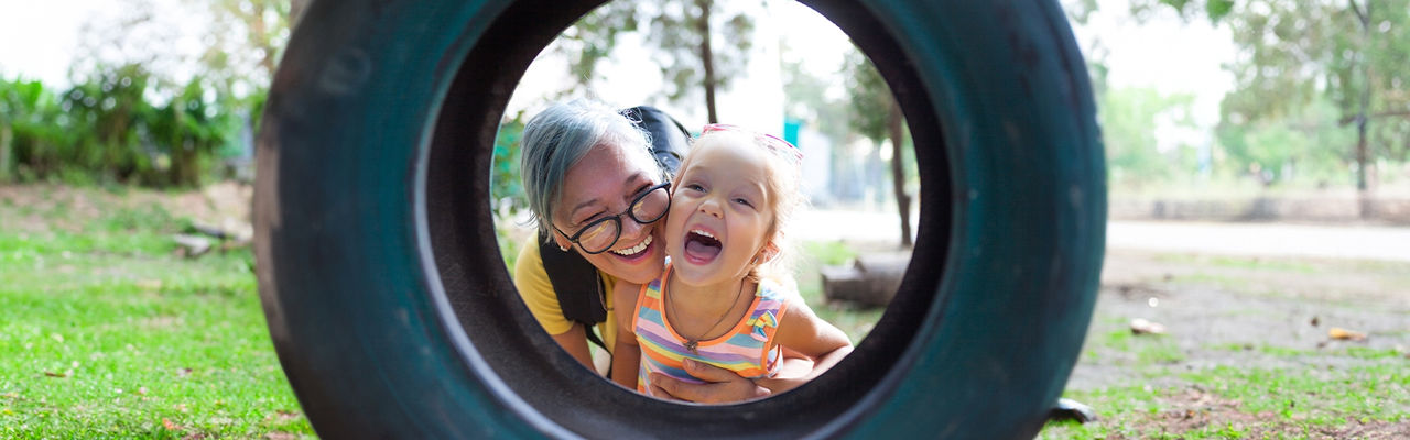 mother and child happily playing