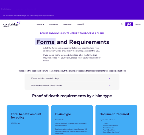 Forms and documents needed to process a claim Corebridge Financial