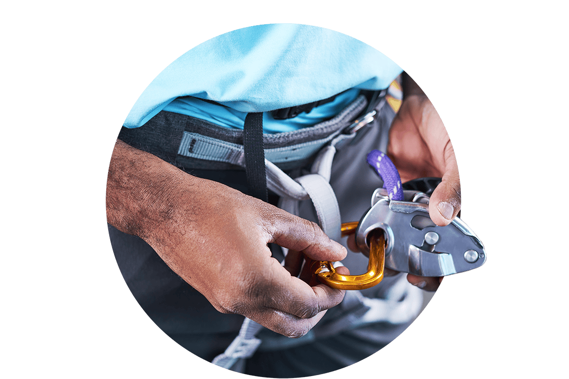 Person using rock climbing harness