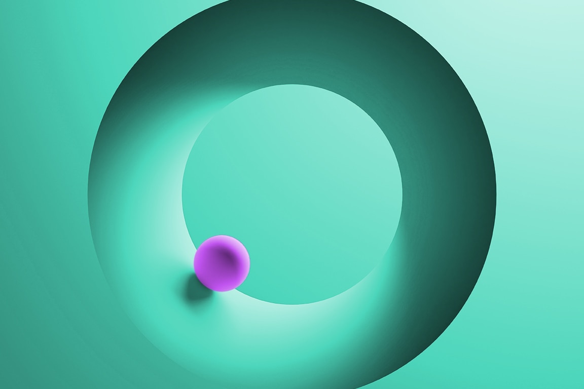 purple sphere inside of green circle