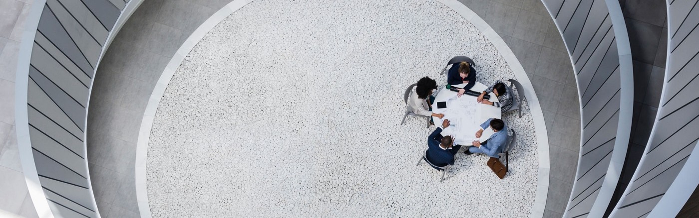business professional talking at table