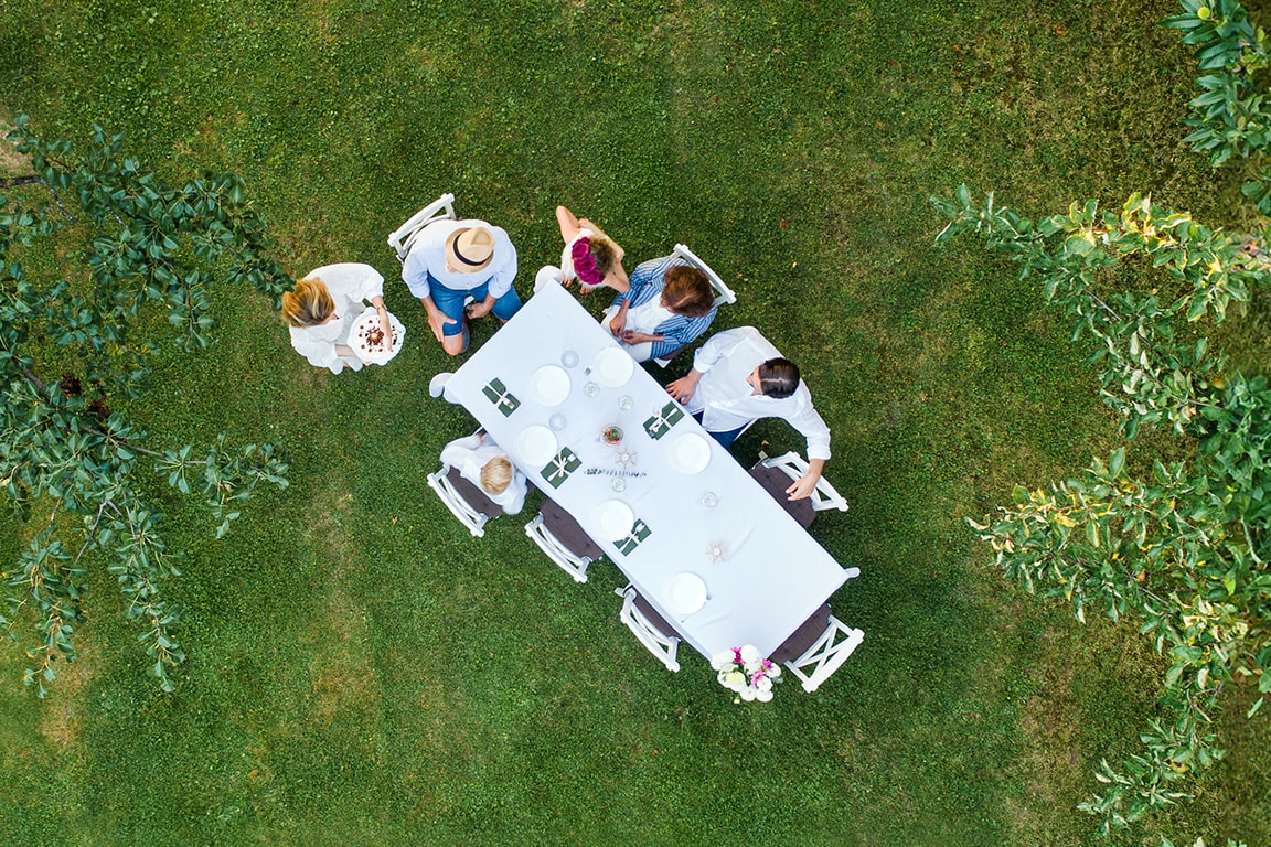 Family seating outdoors 