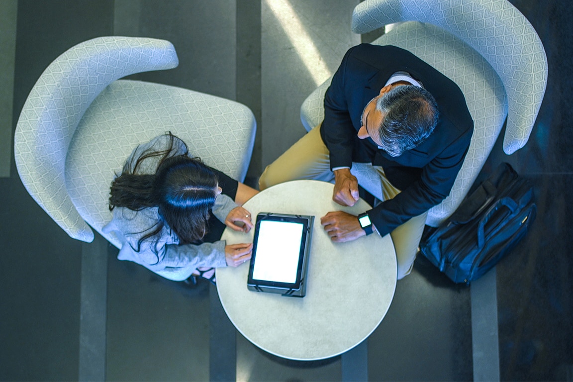 Woman using laptop.
