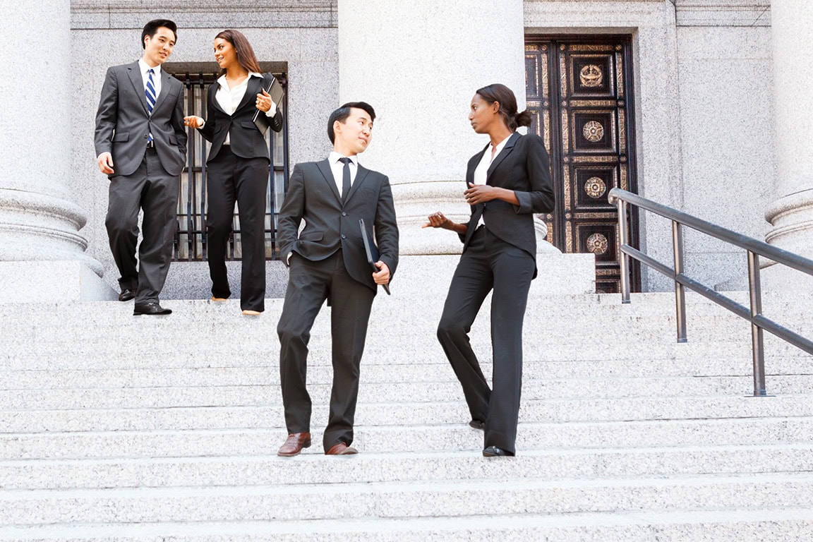 Business people walking and talking