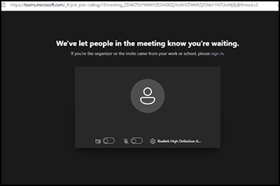 This screenshot shows the lobby where you may be waiting before joining the meeting. 