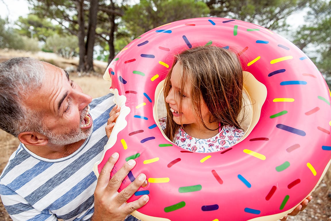 working man with his child